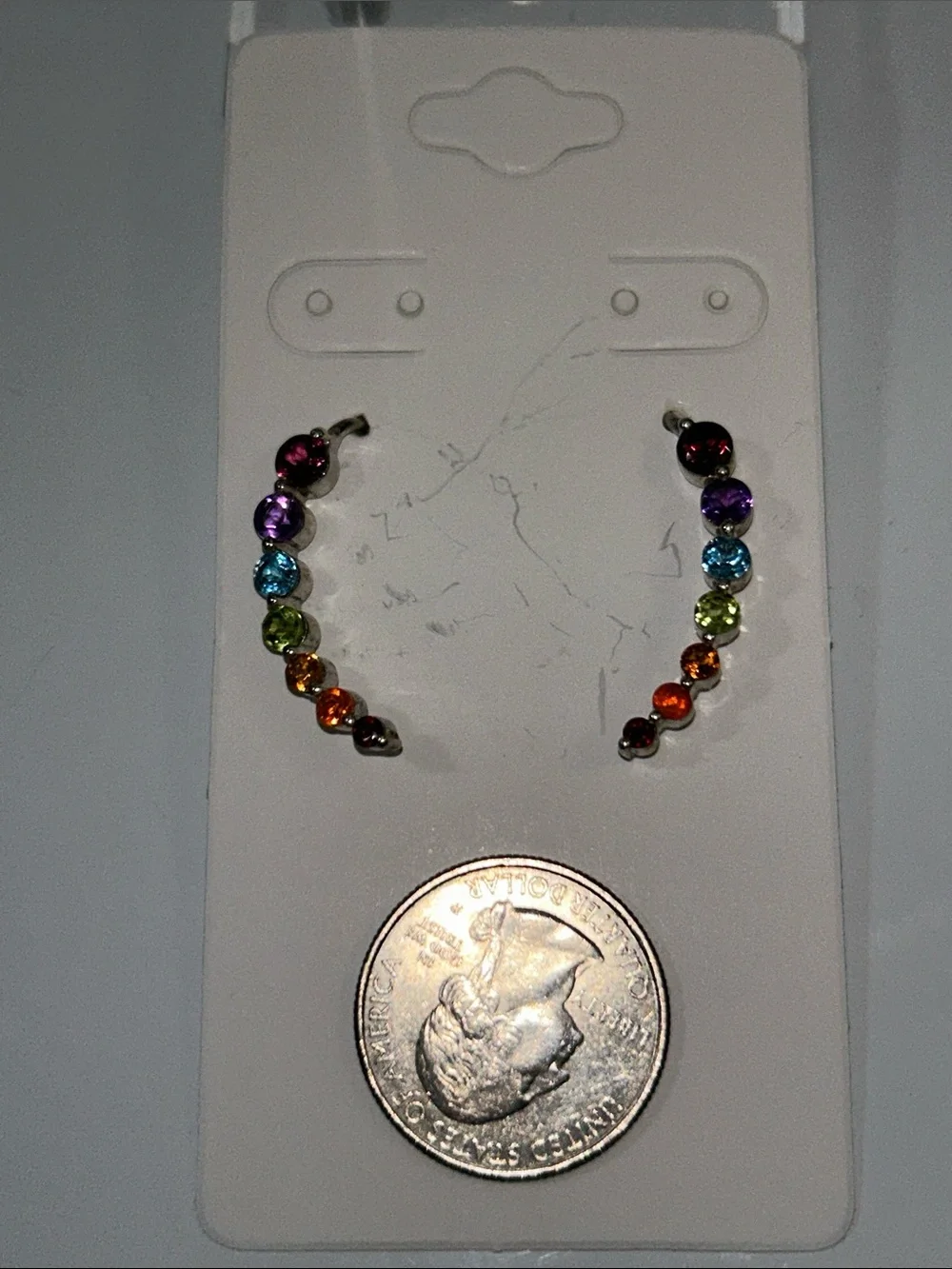 NWT NYC 11 Sterling Silver Genuine Multi Gemstone Curved Line Earrings